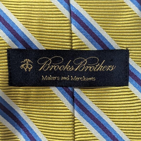 Brooks Brothers Makers & Merchants Yellow Blue Striped Silk Tie - Picture 5 of 7